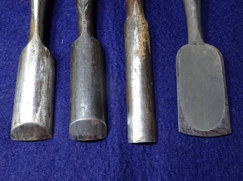 Japanese chisel, set of 4 chisels Carpenter's tools Japanese Nomi Used Maru-Nomi - Picture 5 of 7