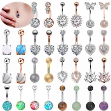 Assorted 14G Belly Button Rings Surgical Steel Navel Ring Barbell Piercing - One