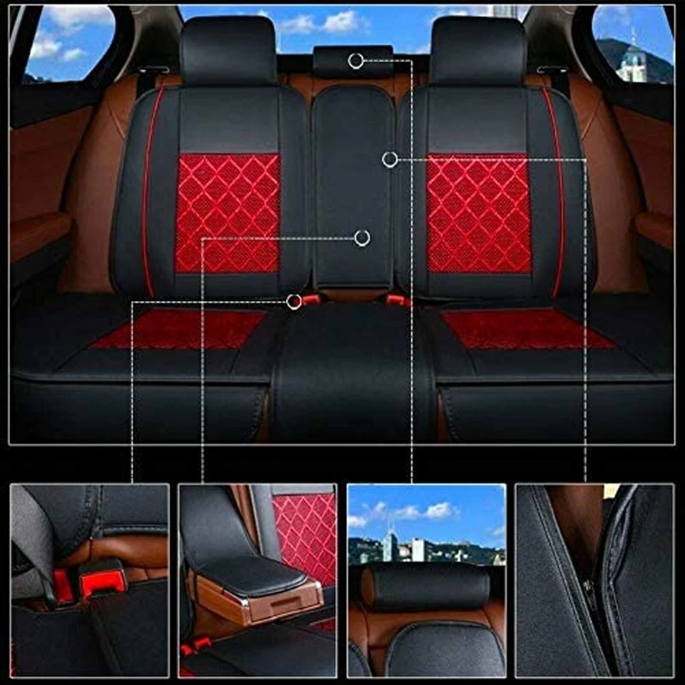 5-Seats Deluxe PU Leather Car Seat Cover Set w/Pillows SUV Front & Rear Cushions - Image 2 of 4
