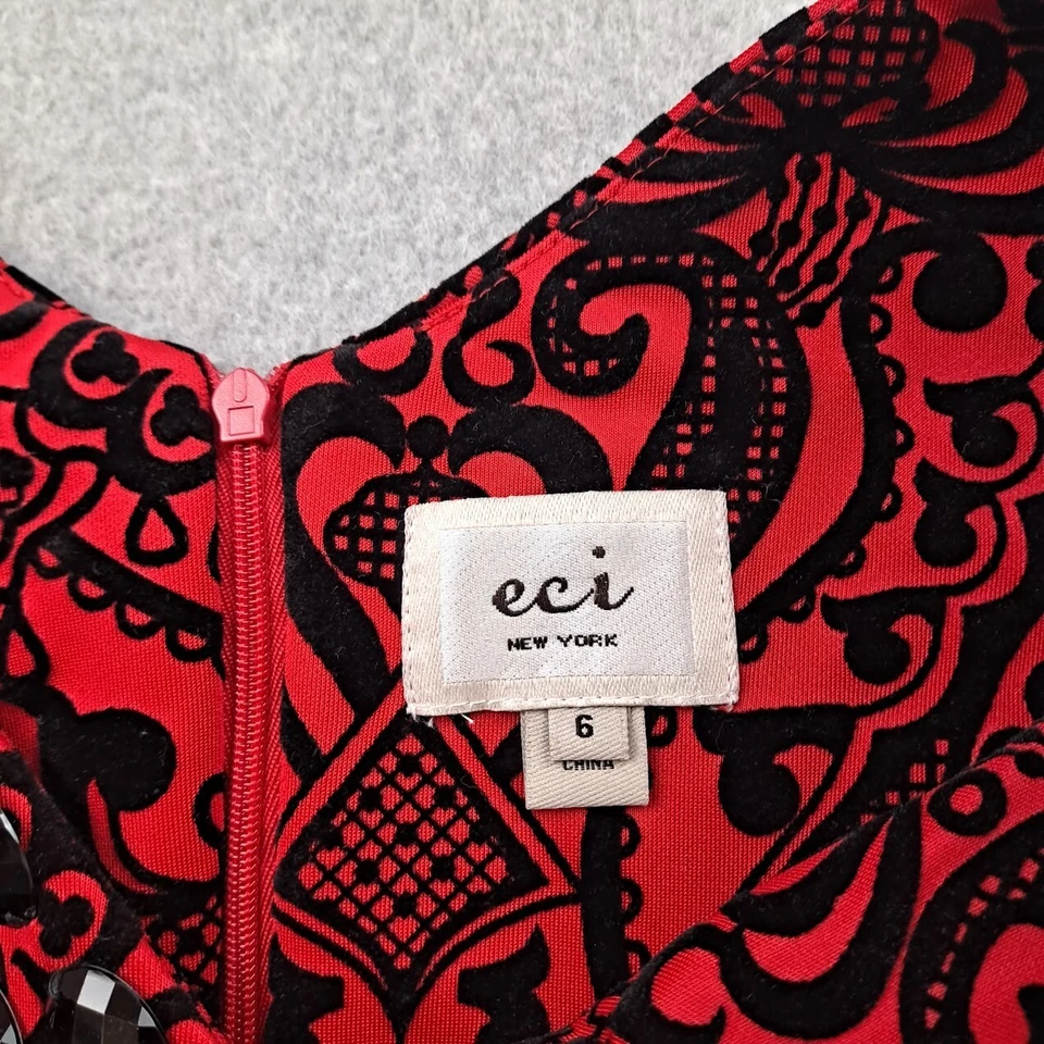 Vestido ECI Mujer 6 Rojo Midi Calce Acampanado Terciopelo Burnout Vacaciones Elegante Cuello Joyado Foto 3 de 4