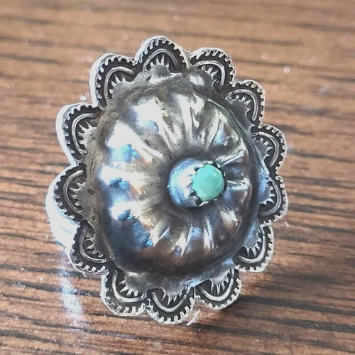 Navajo 925 Silver Vintage Turquoise Flower Blossom Band Ring Sz 6.5 Handmade