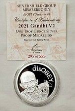 1oz 2021 disOBEY Gandhi V2 Silver Shield Proof Coin #8 disOBEY Series 100.00 per troy oz