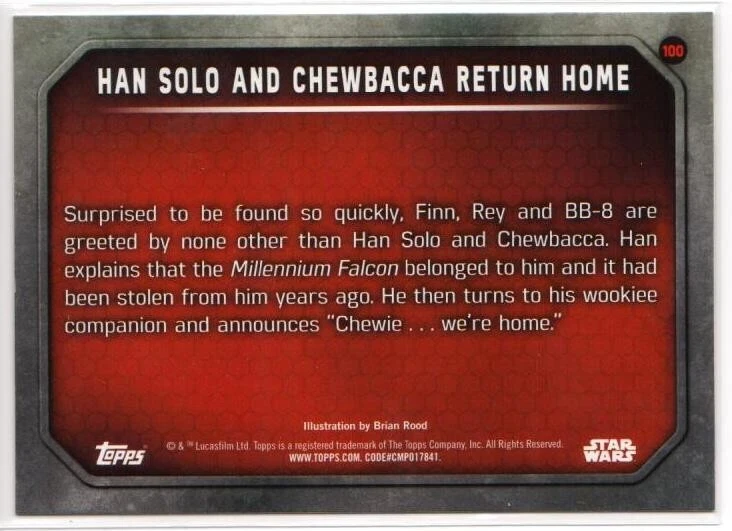 2015 Topps Star Wars The Force Awakens Series One Purple #100 Han Solo Chewbacca - Image 2 of 2