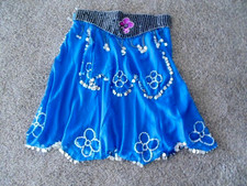 Vtg 80s Beaded belly dancing skirt Turquoise Blue Layered Sequins XL 40" Waist
