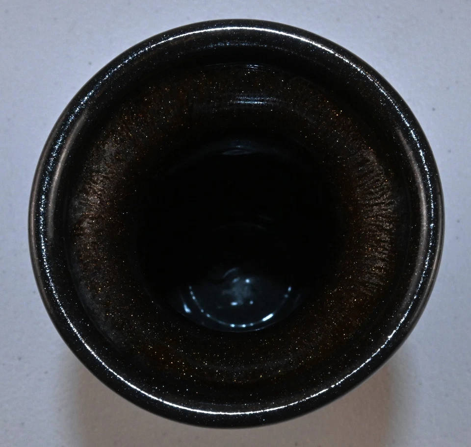 VTG Hosley TM Potteries Gold Yellow Tones Metallic Brown Glitter Drip Glaze - Image 2 of 4