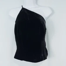 Vintage Finity One Shoulder Silk Blend Velvet Top Womens 2P Black Y2K Goth Vamp