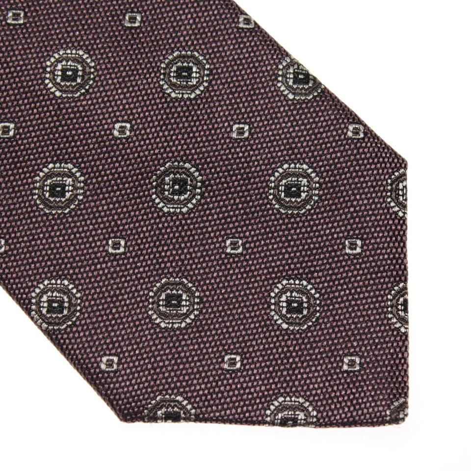 Gravata de pescoço Brioni nova sem etiquetas em padrão Mauve roxo/preto/branco 100% seda - Imagem 2 de 4