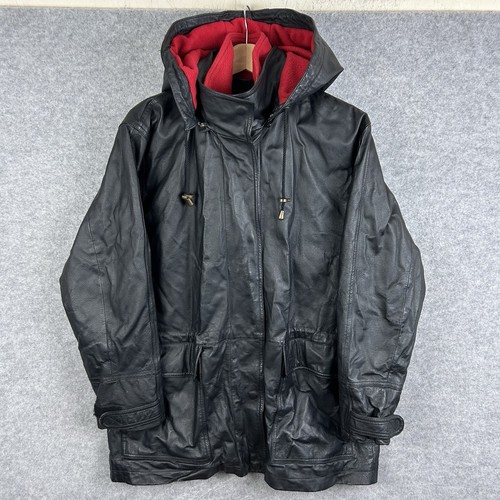 Lakeland Leather Jacket Womens UK 16 XL Black Full Zip Hooded Coat Parka - Picture 1 of 18
