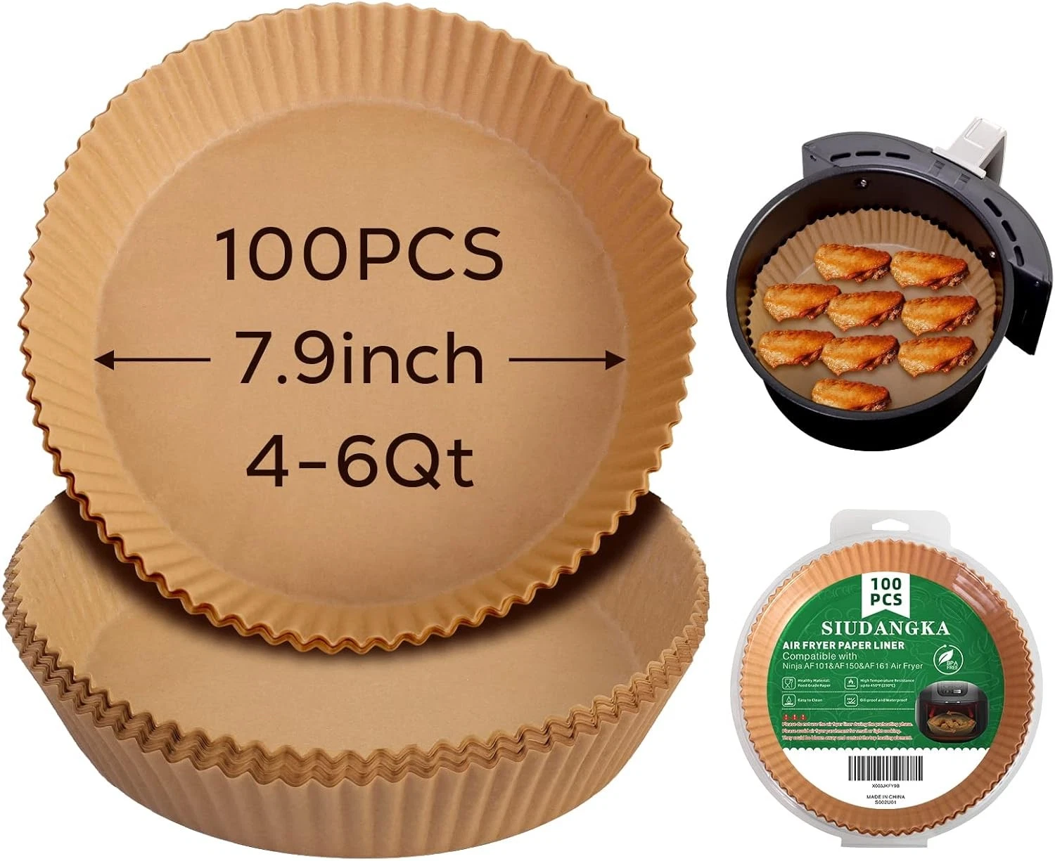 100Pcs Air Fryer Liners for Ninja 4-8QT Disposable Non-Stick Parchment Paper