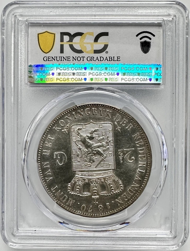 1870 Netherlands 2 1/2 Gulden Silver Coin Crown UNC Detail KM# 82 PCGS - Image 2 of 2
