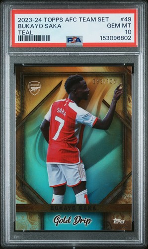 Bukayo Saka 2023-24 Topps Arsenal FC Team Set Teal /125 #49 PSA 10