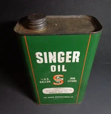 VINTAGE SINGER SEWING MACHINE OIL - QUART TIN, TYPE C, LIGHT GRADE. NEARLY FULL.