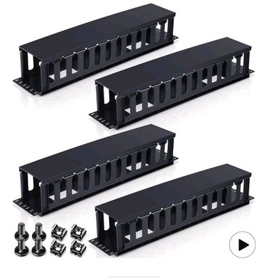 2U 19'' 12 Slot Cable Manager Rack Mount Wire Organizer with Cover for Server ...