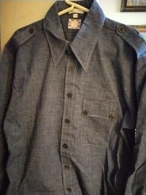 VINTAGE 1960s THE LONDON SHOP BRITISH IMPORTS DENIM EPAULETTE SHIRT XL MENS 17