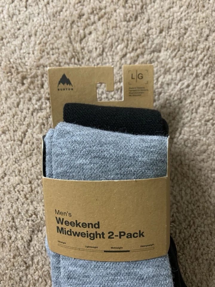 Meias de esqui Burton Weekend peso médio snowboard pacote com 2 preto cinza masculino grande 10,5-13,5 - Imagem 2 de 4