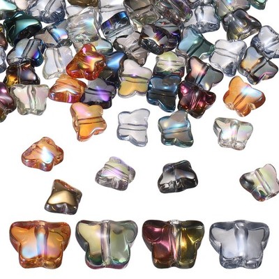 200pcs glass beads butterflies, glass butterfly beads, multicolor for