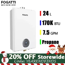 24L 170,000 BTU Tankless Water Heater Propane Gas Indoor On Demand Hot Water
