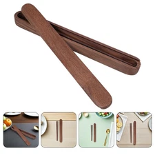 2 Sets Solid Wood Tableware Reusable Utensils with Chopsticks Portable Travel