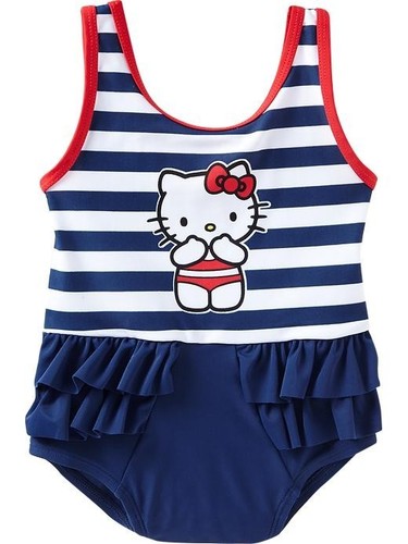 NWT Old Navy Sanrio Hello Kitty Nautical Navy Striped Tiered Ruffle Swimsuit 5T