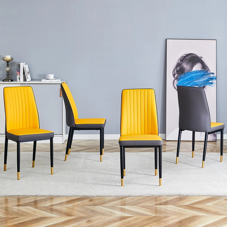 Juego de 4 Sillas de Comedor Respaldo Alto Asiento PU Silla de Cocina con Patas de Metal Foto 3 de 4