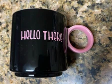 Nice Unique High End Heavy Tabitha Brown HELLO THERE Black Pink Coffee Mug NWT