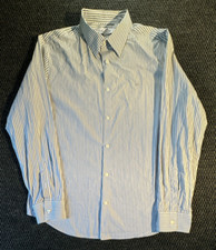 Calvin Klien Long Sleeve Button Up Men's Large Gray White Striped Shirt Slim Fit