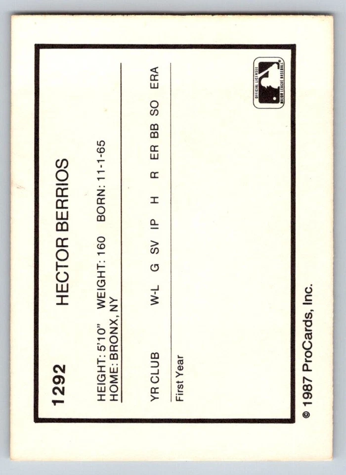 1987 Procards #1292 Hector Berrios Fayetteville Generals - Image 2 of 2