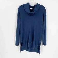 Splendid Waffle Knit Cowl Neck Tunic Top Blue