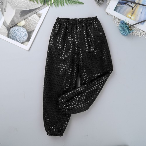 Kids Girls Boys Shiny Metallic Jogger Harem Pants Gymnastics Hip Hop Dancewear - Picture 8 of 41