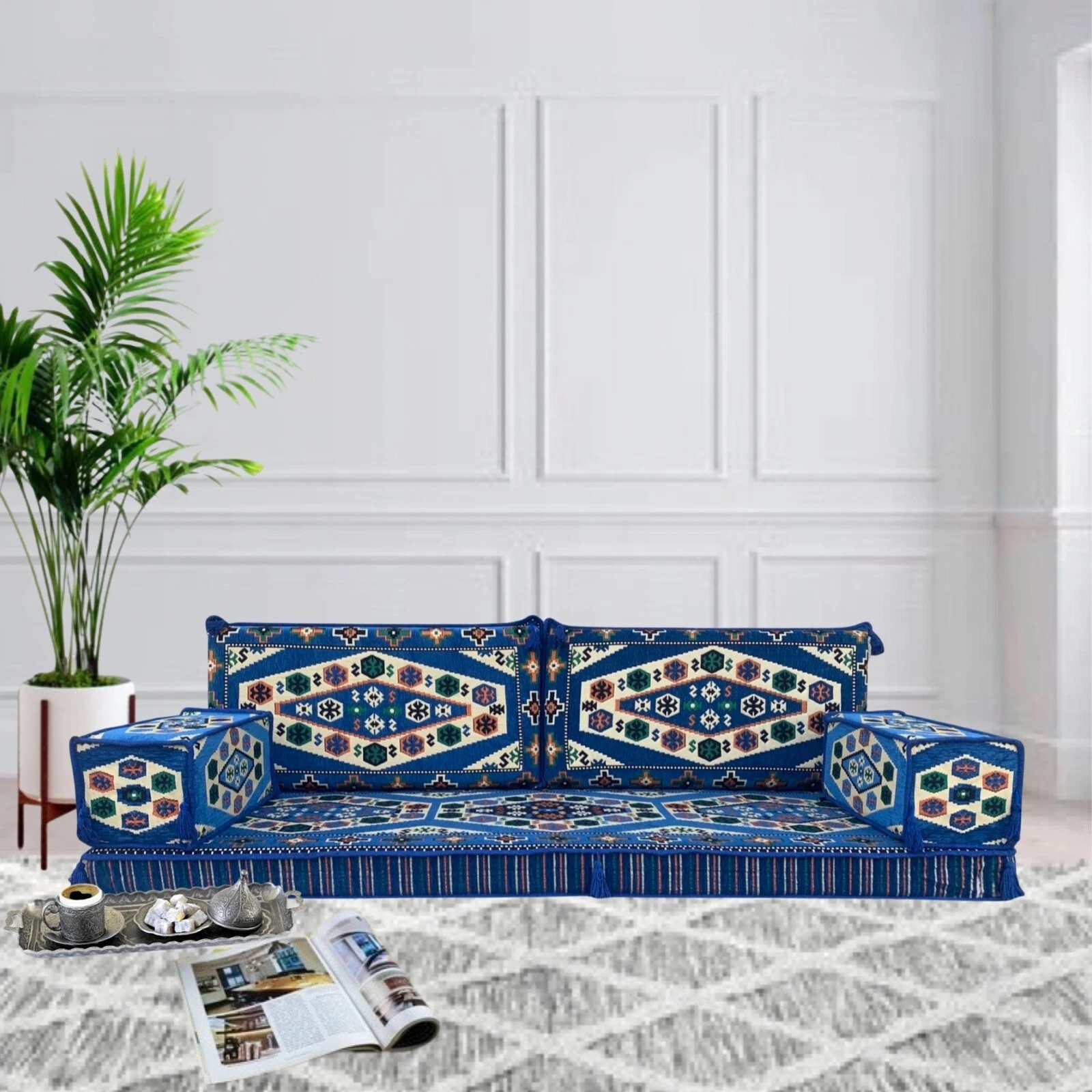 Arabic SOFA Majlis Seating | Three Seater FLOOR Couch | BOHEMIAN Bench Cushions