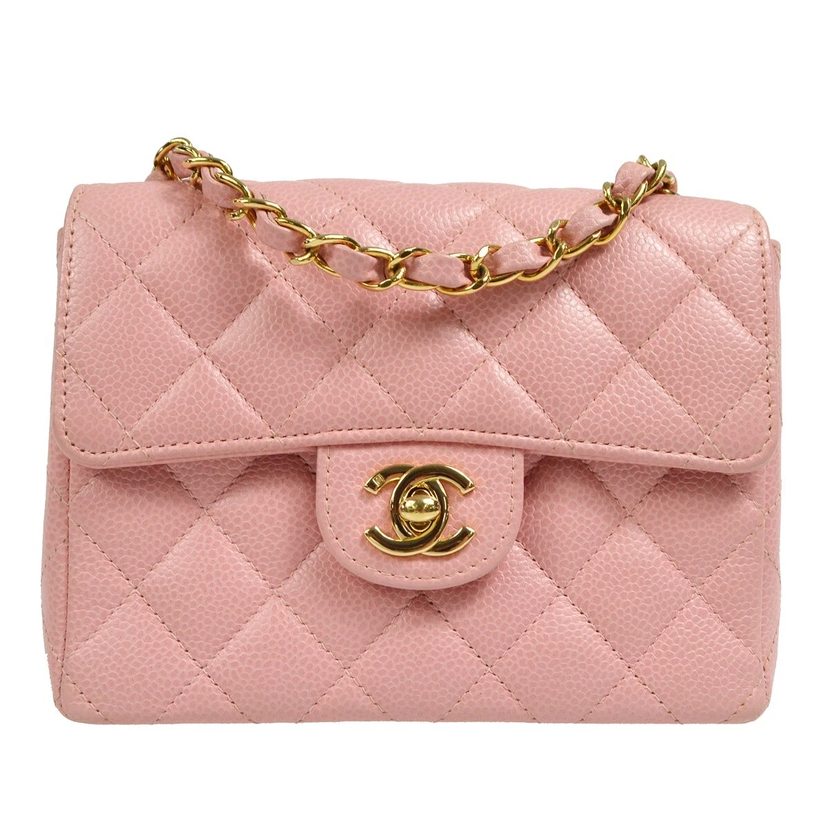 $2600 Chanel Classic Mini Pink Caviar Leather Shoulder Bag Purse