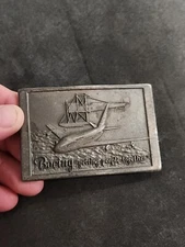 BOEING GETTING PEOPLE TOGETHER BRASSTONE METAK BELT BUCKLE R & S PLANES VINTAGE