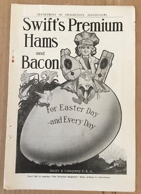 Swift s hams & bacon Easter ad 1907 original vintage 1900s illustration egg