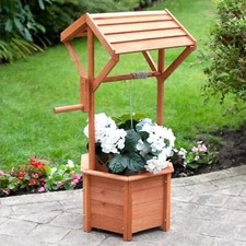 Wooden Wishing Well Planter Free Standing Troughs Barrel Outdoor Display Flower
