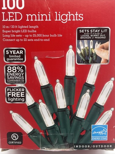 SYLVANIA 100 count LED Mini Lights Pure White Stay-Lit Christmas Lights - Picture 4 of 6