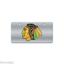 CHICAGO BLACKHAWKS TEAM LOGO NHL HOCKEY SILVER LASER LICENSE PLATE MADE IN USA