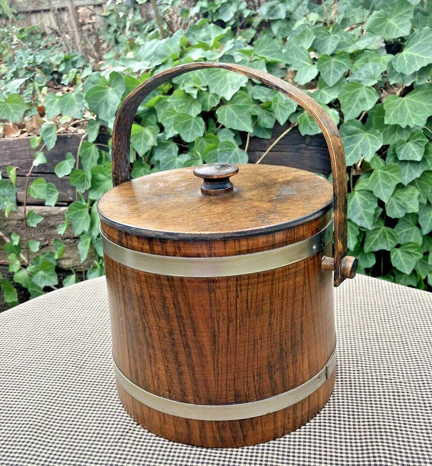 Cubo de hielo vintage Basketville Putney Vermont barril de madera con inserto de plástico Foto 3 de 4