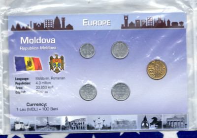 Littleton World Coin Set Moldova UNC 2004-2006 w/card 50 Bani 2005 25 Bani 2004
