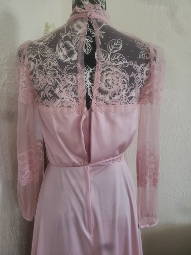 Vtg lace high neck mauve pink full sweep maxi dress J. C. Penny wedding praire 4 - Picture 10 of 13