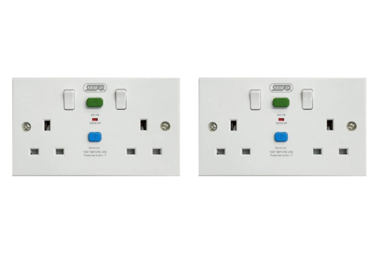 2 x Selectric LGRCD-2 Twin RCD Switch Socket 13amp 30mA White (Passive/Latching)