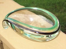 Vintage Murano Italian Art Glass  Cigar Ashtray Green Clear MCM Ground Bottom