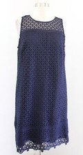 NWT Ann Taylor Loft Navy Blue Fan Crochet Lace Shift Dress Size 8 Sleeveless