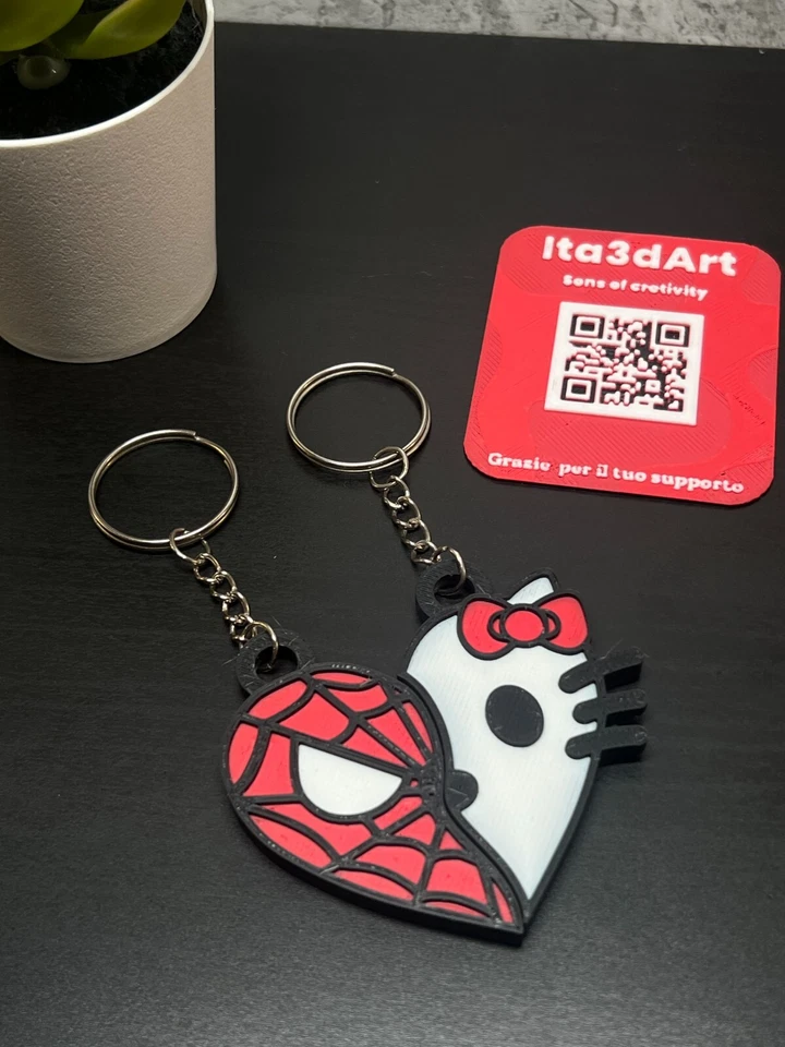 Portachiavi Ciondolo Spiderman - Hello kitty Best Friends Girlfriend Boyfriend - Immagine 2 di 3