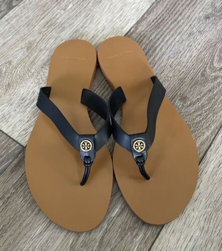 Tory Burch Black Leather Manon Thong Flip Flop Sandals Size 8 -Style # 53653 - Picture 1 of 13