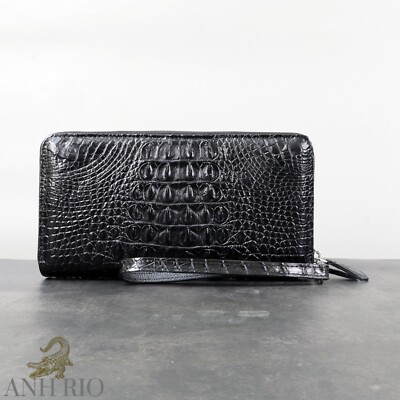 Black Leather Zipper Long Wallet Hand Clutch