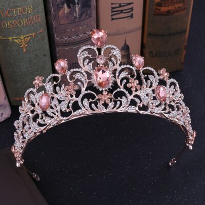 Crown with rose gold and black beads, pearls and crystals 7.5cm Tall Crystal Rose Gold Pearl Tiara Crown Wedding  main image 2