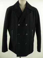 Michael Kors Men's L Black Double Breasted Peacoat Pea Coat Wool Blend Military