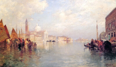 THE GRAND CANAL VENICE GONDOLAS ITALY LANDSCAPE PAINTING BY THOMAS MORAN REPRO