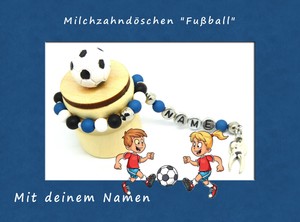 Milchzahndose Zahndose Fussball Aus Holz Mit Deinem Namen Schwarz Weiss Blau Ebay