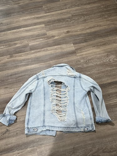 Highway Jeans Size M Womens Light Blue Distressed Button Denim Jacket 51685 - Picture 7 of 8